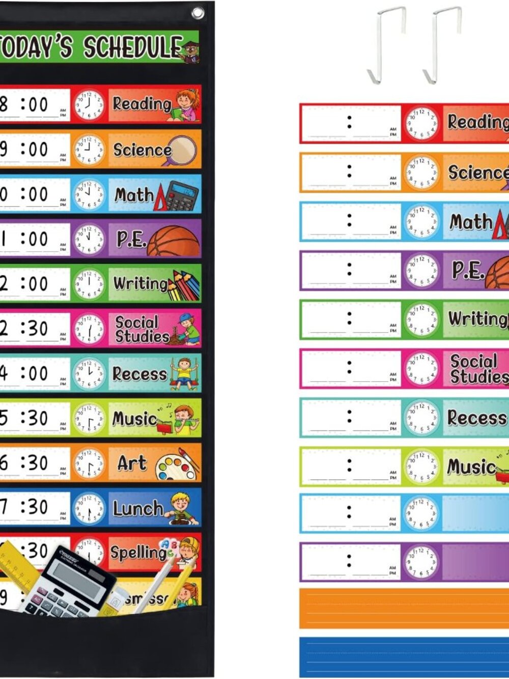 Daily Schedule Pocket Chart Kit,40 Bright Attractive Double-Sided Reusable Erasa